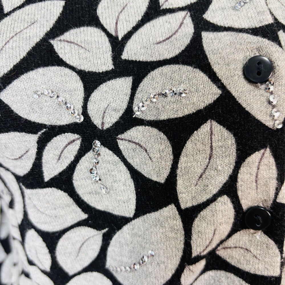 Womens Button Down Cardigan Sz S‎ Black Gray Silver Sequin Career Preppy Chic - Picture 3 of 8